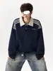 Moletom com Capuz Patchwork Color Block Americano Gola Polo Masculino Outono/Inverno Solto Retro Lapela Limpo Estilo College Top