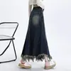 Vestido Largo de Mezclilla hasta el Tobillo para Mujer Figura de Pera talla grande chica rellenita Suelto Elegante Borla Falda Línea A