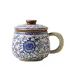 Taza de Té de Cerámica Ru Kiln Azul y Blanco Separación de Agua y Té Taza de Té de Gama Alta para Oficina Taza Personal Regalo para Personas Mayores