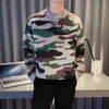 Suéter de Tricô com Gola Redonda Camuflado Masculino Outono e Inverno Espessado Estilo Preguiçoso Jaqueta de Tricô Tendência Casual Tricô