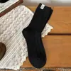 Meias de Lã Suxinaimin Femininas Outono e Inverno Maillard Listra Vertical Meia de Cano Médio Etiqueta de Tecido Meias Quentes de Cano Longo