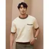Camiseta Casual Moderna Estilo Business de Manga Curta, Corte Ajustado, Color Blocking, Tricô Versátil Masculino Retrô Estilo Americano