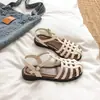 Sandalias para Mujer, Nuevo Estilo de Verano, Sandalias Romanas Planas, Sandalias Casuales Tejidas de Una Correa con Hebilla y Punta Cerrada para Mujer al por Mayor