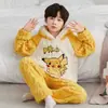 Ropa de Dormir de Invierno para Niños de Comercio Exterior, Acolchada con Forro Polar de Terciopelo Coral, Trajes de Dibujos Animados para Niños, Ropa para Casa Linda con Capucha para Niños