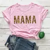 Camiseta de manga corta para mujer con estampado de leopardo, letra MAMA, Día de la Madre, popular en la calle europea y americana
