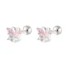 Pendientes de mariposa de circonita rosa para mujer, estilo coreano, moda de nicho, alta gama, sentido s925, plata esterlina, boca de tornillo, joyería fina