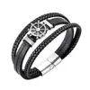 Moda Europea y Americana Pulsera de Timón Trenzada Multicapa de Aleación de Zinc para Hombre Pulsera de Cuero Simple de Moda Transfronteriza Joyería