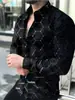 2026 Camisa de Manga Larga Estampada en 3D para Hombre de Venta Caliente Europea y Americana Moda Tendencia Cárdigan Superior de Lunares Degradados