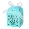Caja de dulces para boda con corte de papel de patrón de ventana hueca con lazo de cinta, caja de papel para recuerdos de boda, caja de regalo de dulces, caja de embalaje para bodas