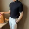 Camiseta de punto casual de manga corta de color liso para hombre, versátil, cómoda, moderna, nueva, con cuello redondo