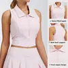 Top Deportivo Transfronterizo sin Mangas de Secado Rápido con Cuello Polo para Mujer, con Copas Fijas, Ropa de Tenis Antivibración de Corte Ajustado, Camiseta sin Mangas de Yoga para Mujer