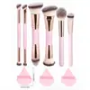 Set de 5 Brochas de Maquillaje Doble Cara Transfronterizo, Brocha para Base y Rubor, Brocha de Contorno de Tres Colores con Cerdas Suaves, Brocha para Polvo Suelto, Herramientas de Belleza de Comercio Exterior
