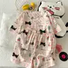 Pijama Feminina Verão Novo Ins Estilo Japonês Fofo Conjunto de Duas Peças de Manga Curta Fino Roupa de Casa Peça Única Drop Shipping