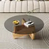 Mesa de centro de cristal para el hogar, mesa de centro redonda de madera maciza para apartamento pequeño, sala de estar, combinación creativa moderna, mesa de té simple y elegante