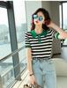 Zhengqite Roupa/Estilo Seasoul Listrado em Cores Contrastantes Gola Polo Manga Curta Tricô de Lã Top para Mulheres, Novo Modelo de Verão