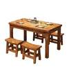 Juego de Mesa y Sillas de Comedor de Madera Maciza para Barbacoa, Tienda de Snacks, Restaurante de Hot Pot, Tienda de Fideos, Desayuno, Comedor Carbonizado y Uso en Restaurante