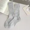 Calcetines de Malla Holgados Estilo Suave para Mujer, Primavera y Verano, Color Gris Fresco, Costura sin Costuras, Diseño de Corazones, Calcetines de Algodón hasta la Mitad de la Pantorrilla