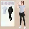 Conjunto de Roupa Esportiva Feminina de Verão com Secagem Rápida, Camiseta de Manga Curta para Corrida, Shorts Esportivos Anti-Exposição, Conjunto de Yoga