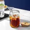 Juego de vasos de agua de vidrio de borosilicato de alta calidad más vendido transfronterizo con tapa, vaso con popote, tapa de bambú, vaso para jugo, vaso para té de leche, vaso para café
