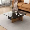 Mesa de Centro Sala de Estar Hogar Cuadrada Vidrio Templado Madera Maciza Mesa de Café Moderna Simple Resistente a Rayones Apartamento Pequeño Mesa de Café de Lujo Ligero