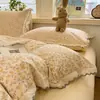 Algodón Aeróbico Bolas de Algodón Estilo Pastoral Floral Juego de Cama de Cuatro Piezas Encaje Francés Cubre Edredón para Dormitorio de Estudiante Juego de Tres Piezas de Sábana