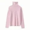 ¡Estilo básico! Suéter de punto 100% lana con cuello alto de encaje sin costuras para mujer, manga larga, jersey, para usar en capas, capa base, suéter