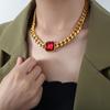Collar europeo y americano nuevo transfronterizo de alta gama de lujo ligero nicho moda versátil acero de titanio con incrustaciones de circonio de color joyería exagerada para mujer