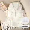Conjunto de Ropa de Casa para Mujer de Algodón Nube Primavera y Otoño, Lindo y Dulce Dibujo Animado Manga Larga Pantalón Largo con Almohadillas en el Pecho