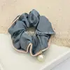 Estilo Coreano Perla Colgante Tira Incrustada Borde Satén Lazo para el Cabello Intestino Grande Alto Grado Temperamento Suave Cuerda para el Cabello Celebridad de Internet Lazo para la Cabeza