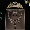 Coroa de noiva conjunto de três peças de luxo colar de casamento brincos conjunto de liga de strass acessórios de casamento atacado