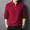 Camiseta Masculina com Gola Alta e Meio Zíper, Bestseller Transfronteiriço, Pulôver Quente de Manga Longa para Outono e Inverno, Cor Sólida para Adolescentes