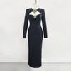 Vestido Sexy Negro Bodycon Largo de Vendaje del Sudeste Asiático 2026 Nuevo Estilo de Verano con Colgante de Pedrería Vestido Ceñidor de Cintura
