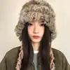 Gorro de mezcla de pelo de conejo para mujer, estilo otoño e invierno, engrosado para abrigar, gorro de punto, resistente al frío, cubreorejas, estiliza el rostro y cubre la cabeza