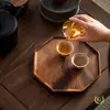Bandeja de Madera de Nogal Plato Octagonal Plato de Fruta de Madera Bandeja para Tazas de Té Doméstica Estilo Japonés Plato Creativo de Madera Maciza Azul y Blanco