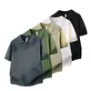 Camisa Polo Tricô Camiseta de Manga Curta Masculina Gola Lapela Meio Zíper Cor Sólida Estilo Old Money Seda Gelada Verão Atravessando Fronteiras Fábrica Atacado
