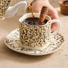 Taza de desayuno de porcelana de hueso con estampado de leopardo, juego de taza y platillo, taza con tapa y cuchara, taza de café para mujer, taza de alto valor de color, taza mug