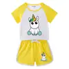 Unicornio unicornio Set Verano Nuevo Ropa Infantil Camiseta de Manga Corta para Bebé Pantalones Cortos Casual Conjunto de Dos Piezas Moderno