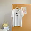 Algodão humano macio e pegajoso grande gola U tricô cor sólida manga curta verão novo solto emagrecedor fino manga curta máscara top camiseta