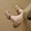 Mocasines vintage de tacón grueso y pala baja estilo francés para mujer, cuero suave, suela blanda, punta redonda, zapatos de tacón alto de cuero