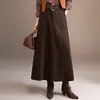 Falda midi de lana color café para mujer, Nuevo estilo Otoño/Invierno 2026, De cintura alta, Cubre las caderas, Adelgazante, De longitud media, Falda casual, Falda de línea A con vuelo ancho