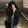 Jaqueta Moletom com Capuz para Mulheres Primavera, Outono e Inverno Zíper 2025 Novo Cinza Casual Estilo Coreano Capuz Grande Moletom com Zíper