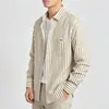 Camisa Rayada Nueva para Hombre Primavera y Otoño 2026, Cuello Campana, Estilo Coreano de Alta Gama, Chaqueta Camisa Casual para el Trabajo de Manga Larga
