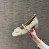 2024 Novos Sapatos de Casamento de Cetim Camélia Sapatos de Vestido Retrô Mary Jane Salto Grosso Francês Sapatos de Fada Salto Alto