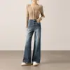 Calça Jeans Reta para Mulheres de Primavera e Outono, Cintura Alta, Emagrecedora, Calça Azul Escuro, Jeans Feminino