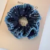 Goma para el pelo de encaje de hilo resistente estilo coreano, lunares azul marino para mujer, nuevo moño de color café de nicho coreano para otoño e invierno