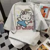 Camiseta de Manga Corta con Estampado de Letras de Dibujos Animados, Marca Fresca y Moderna, Verano Casual, Holgada, Vintage, Top para el Trabajo