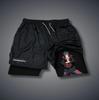 Europa y Estados Unidos transfronterizos calientes animación impresión deportiva para hombres y mujeres doble capa shorts de fitness verano transpirables shorts de fitness