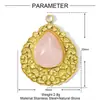 Flor de Piedra Natural Francesa Gota de Agua Diy Colgante de Acero de Titanio Geométrico Ovalado para Mujer Malachita Acero Inoxidable Joyería Colgante