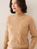 Nuevo Suéter de Punto de Cachemira para Mujer Otoño/Invierno 2026, de Cuello Medio Alto, Ajustado, Diseño de Punto Trenzado, Manga Larga