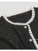 Top de Malha com Gola Redonda e Renda Francesa para Mulheres 26 Nova Chegada de Outono Cardigan de Tricô com Bolinhas para Mulheres Casaco Emagrecedor